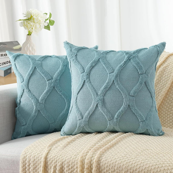 decorUhome Decorative Throw Pillow Covers 18x18 Set of 2, Soft Plush Faux Wool for Couch and Living Room, Aqua