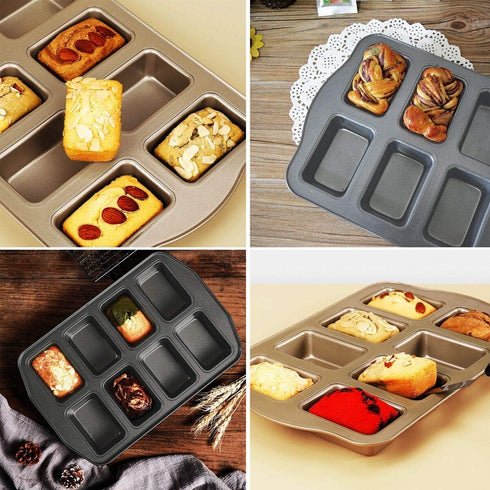 Non-Stick Mini Loaf Pan Cake Bread Baking Tray, 8-Cavity Carbon Steel Bakeware (Gray)