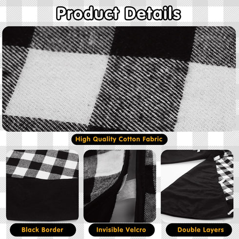 Black and White Buffalo Plaid Check Christmas Tree Skirt - 48 inches Double Layers Holiday Ornaments