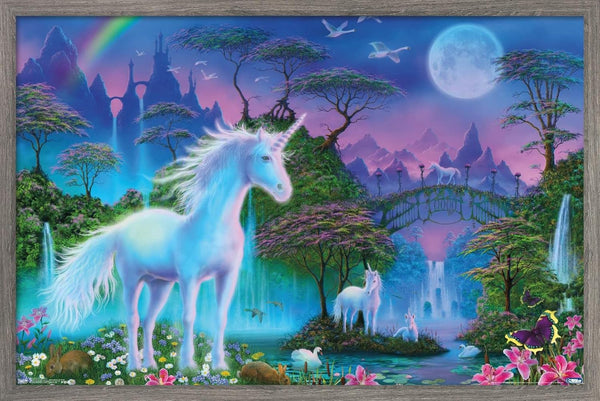 Trends International Unicorn Meadow Wall Poster, 14.725" x 22.375", Barnwood Framed Version