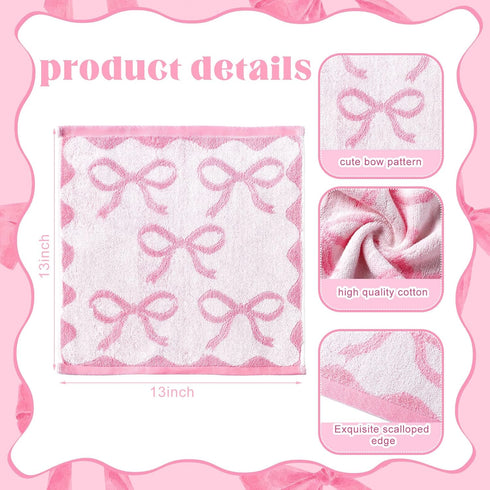 6 100% 13" 13" Coume Pcs Pink Bow Washcloths Cotton Wash Cloths x Coquette Small Face Towels Absorbent Soft Preppy Wash