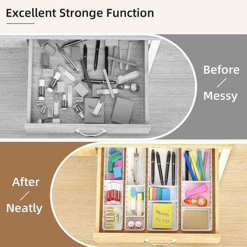 Desk Drawer Organizer Tray, 4 PCS Plastic Office Organizer Set with Non-Slip Silicone Pads, White