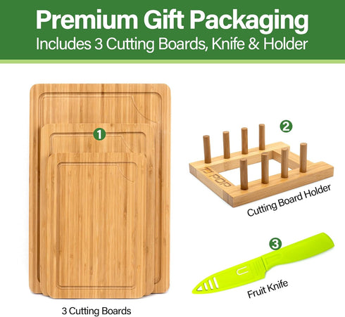 Set 3 Bamboo Cutting Board For Kitchen, Bamboo Cutting Board of with Juice Groove, Double-Sided Chopping Board Serving
