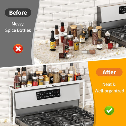 27 33 Inch 4 Countertop, Stove Top Shelf for Curved Stove, Expand to Spice Rack, Level Adjustable Height Spice Shelf