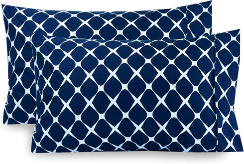 Elegant Comfort 2-Piece Pillowcase Set - King Size, 1500 Premium Microfiber, Bloomingdale Pattern Navy Blue