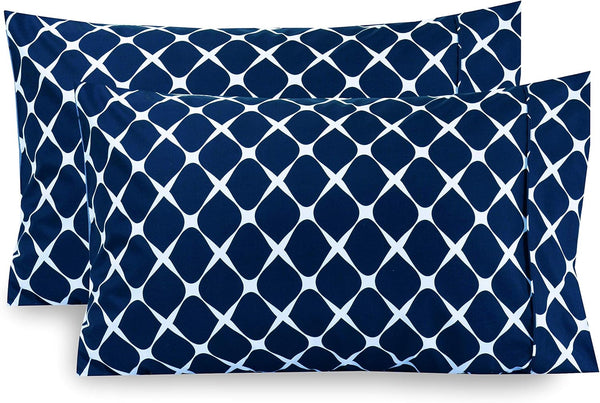 Elegant Comfort 2-Piece Pillowcase Set - King Size, 1500 Premium Microfiber, Bloomingdale Pattern Navy Blue