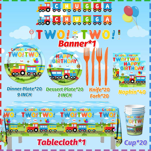 Gupesxu Decorations,142Pcs 2nd Shower,2nd Chugga Chugga Two Two Party Train Birthday Tableware Plates,Napkins,Cups