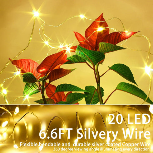 15 Packs 20 6.6FT SmilingTown LED Fairy Lights Battery Operated - Silver Copper Wire Waterproof Starry String Light