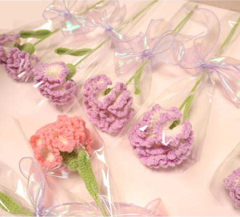 Crochet Flowers Knitted Carnation - Handmade Artisan-Crafted Flowers, Perfect for Mother's Day Gifts (Purple)