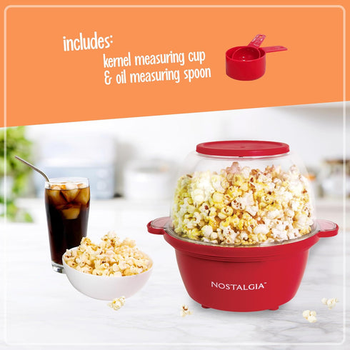 Nostalgia Classic Electric Stirring Popcorn Maker, Makes 8 Cups, Quick Heat Technology for Kettle Corn (Red)