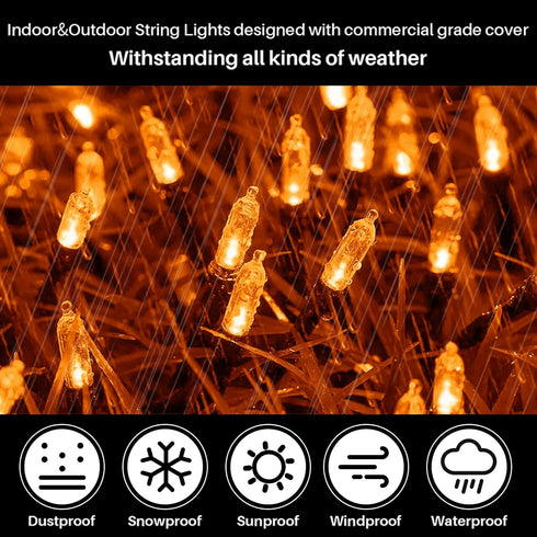 32.5FT 100 16 Orange Halloween String Lights Outdoor, Thanksgiving Mini Lights, LED Waterproof Christmas Lights