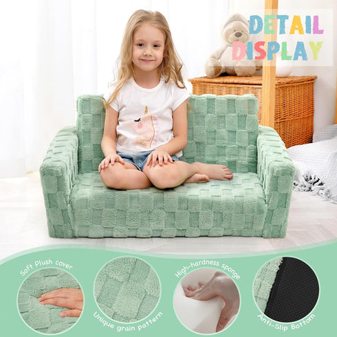 2-in-1 Kid Sofa, Toddler Chair, Flannel Kids Fold Out Couch, Toddler Convertible Sofa to Lounger, Flip Open Couch