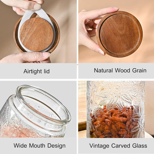 Adodeen 24oz Vintage Glass Canister With Lid Small Glass Jars Wide Mouth Mason Jars Airtight Coffee Canisters Kitchen