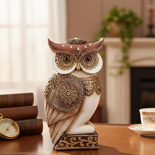 Owl Statue for Home Decor Accents, Shelf Bookshelf Table Office Living Room