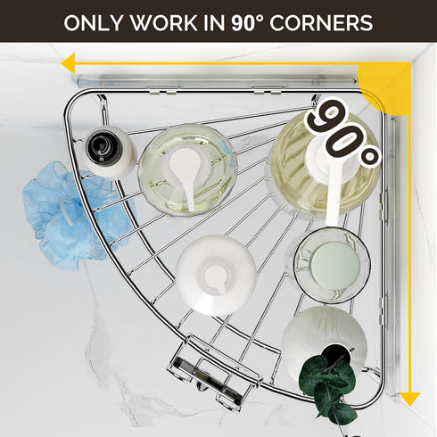 Orimade Corner Shower Caddy - Stainless Steel Wall Mounted Bathroom Shelf Organizer with Hooks, 2 Pack, Silver