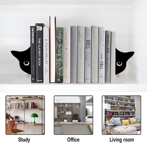 TYLCC 1 Bookends Metal Cat Book Ends, Pairs Cute Bookends for Shelves Decorative for Home Office Desk Bookshelf Decor