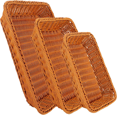 EUSOAR Poly Wicker Bread Basket, 3 Pack Natural Brown Woven Decorative Bread