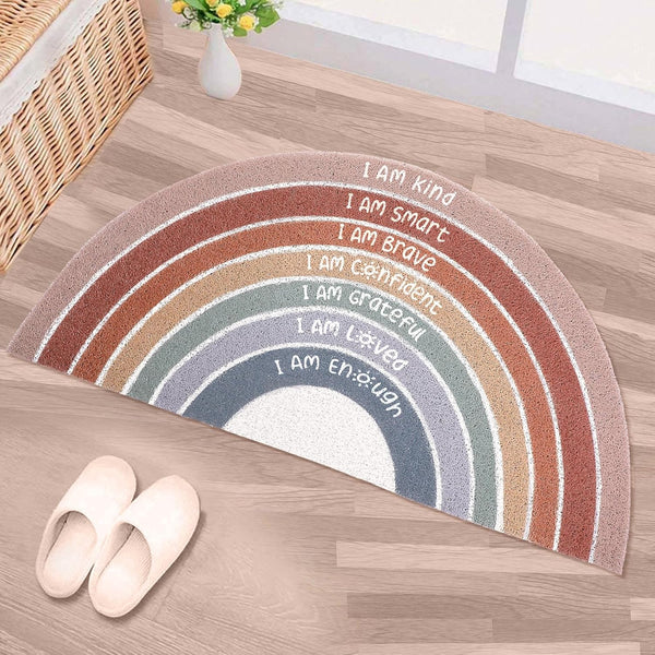 Drydiet Rainbow Doormat Welcome Door Mat Semi-Circular Area Rug with Inspirational Quote