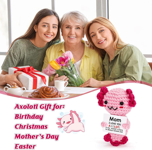 Mom Gifts from Daughter, Mini Crochet Axolotl for for Mothers Birthday Christmas Day Basket Box, Funny Presents