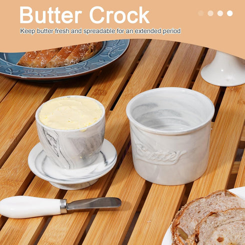 Eichzer Ceramic Butter Crock with Lid, Marbled Butter Keeper for Spreadable Butter, Elegant Butter Dish for Home