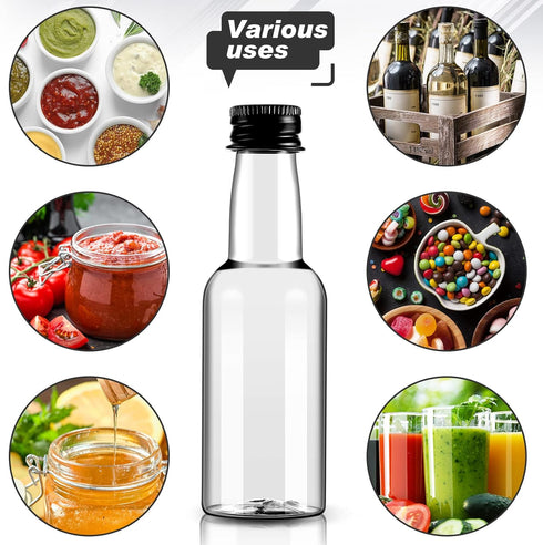 75 Pack 1. 7oz 50ml 4 Tessco for you Mini Plastic Liquor Bottles with Black Cap, Plastic Empty Alcohol Spirit Shot