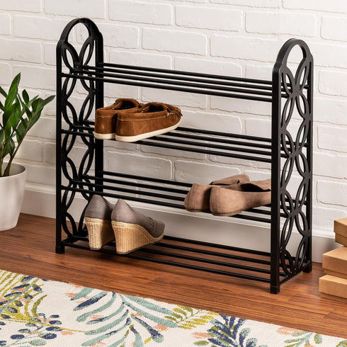 4 SHO-09597 Honey Can Do Tier Butterfly Shoe Rack Black