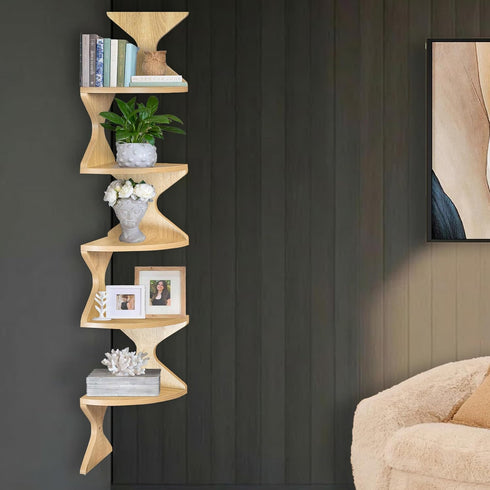 5 5 Zigzag Corner Shelf, Wood Corner Wall Shelf, Tier Floating Corner Shelves for Small Space Storage, Corner Bookcase