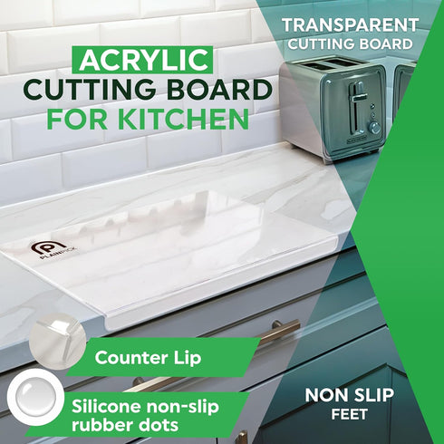 Acrylic Cutting Board with Counter Lip, Clear Small, Large, and XL Boards for Kitchen Countertop, Essential Gadgets