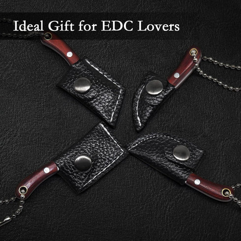 Mini Knife Set, Damascus Pocket Knife Set with Sharpener, Tiny Knife Cleaver Keychain Set of 5