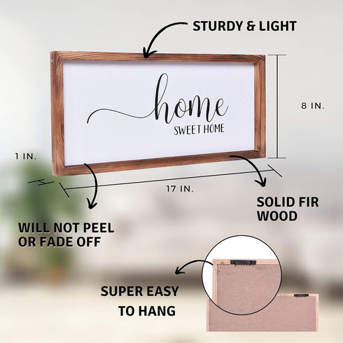 Farmhouse Decor Modern Rustic Wall Art Home Sweet Home Solid Wood Framed Printed Sign for Entry, Living Room, 8x17