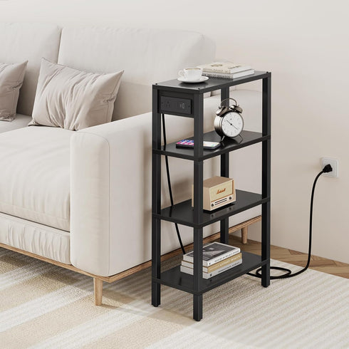 TB01BK080 TUTOTAK Narrow Side Table with Charging Station,Small End Table with USB Ports and Outlets, Skinny Sofa