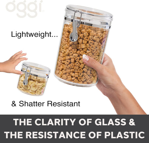 Oggi Clear Canister with Clamp Lid - 28 oz Airtight Food Storage Container for Kitchen & Pantry