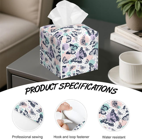 OHEGBXE Car,5.2"5.2"5.2" Tropical Butterflies Tissue Box Holder,Colorful Splash Dots Cube Tissue Box Cover