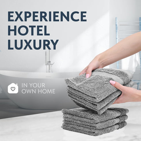 12 Set 13x13 Inches 12 Pack White Classic Light Grey Luxury Cotton Washcloths Pc - Large Hotel Style Face Towel, High