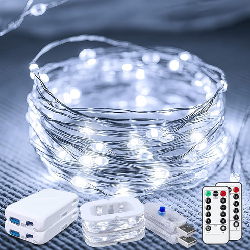 50LED Fairy Lights USB & Battery Powered 2Pack, 16FT White Fairy String