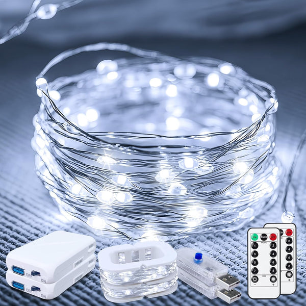 50LED Fairy Lights USB & Battery Powered 2Pack, 16FT White Fairy String