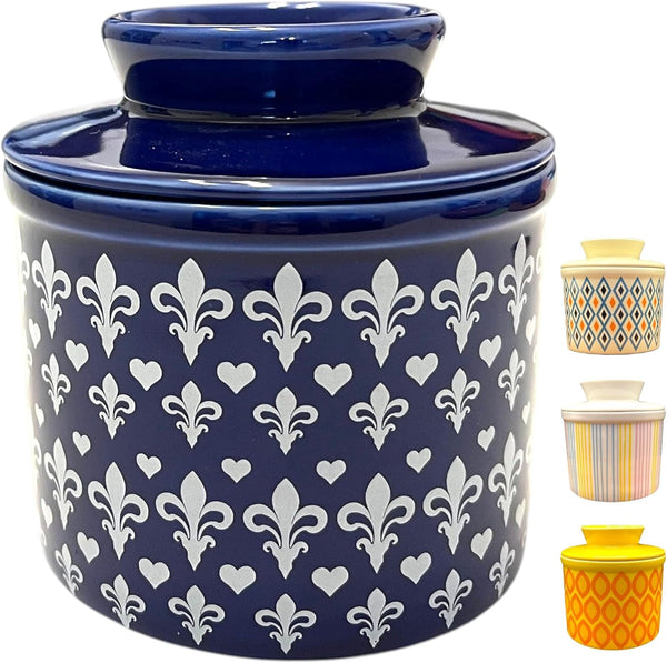 Butter Crock with Lid for Countertop, Butter Keeper Crock with Water, French