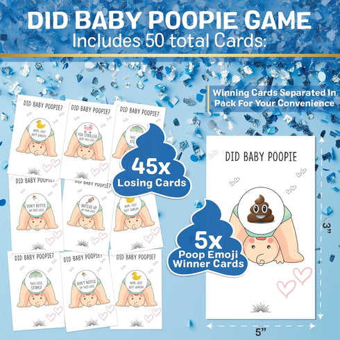 Did Baby Poopie Boy Baby Shower Scratch Off Game - Hilarious Losing Emoji Phrases on Cards for Coed Party, Fun & Easy