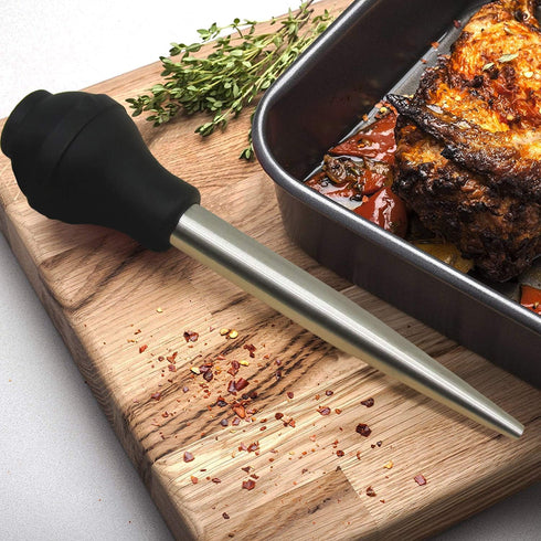 KAYCROWN Stainless Steel Turkey Baster - Commercial Grade with Silicone Bulb, Marinade Injector Needles, Basting Brush
