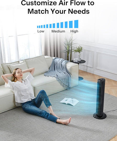 PELONIS 30 Inch Oscillating Tower Fan, 3 Speed Settings, Auto-off Timer, Standing Fan PFT28A2BBB, Black