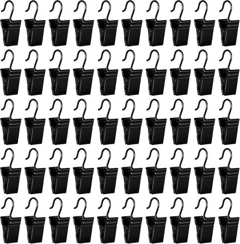 HOOSUN 50 Pack Stainless Steel Clip Hooks for Hanging, S Hook with Clip for Outdoor String Lights, Metal Clips