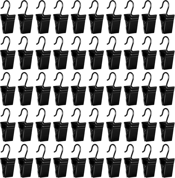 HOOSUN 50 Pack Stainless Steel Clip Hooks for Hanging, S Hook with Clip for Outdoor String Lights, Metal Clips