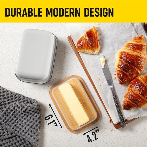 White Butter Dish with Lid - Unbreakable Metal Butter Keeper, Large Container for Fridge, Butter Holder, Storage for