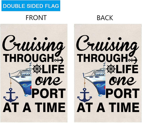 ZJXHPO Garden Flag Cruising Ship, Cruise Life Gift Banner, Cruising Through Life One Port at a Time Summer Decor