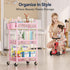3 YASONIC Tier Rolling Cart Metal Utility Storage Cart with Wheels, Craft Cart Organizer with Hanging Cups, Hooks, Mesh