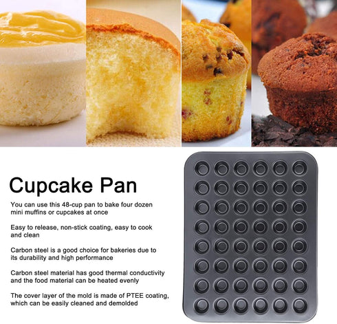 Fdit 48-Cup NonStick Mini Round Cupcake Pan, Bakeware Cooking Accessory for Beautiful Cakes