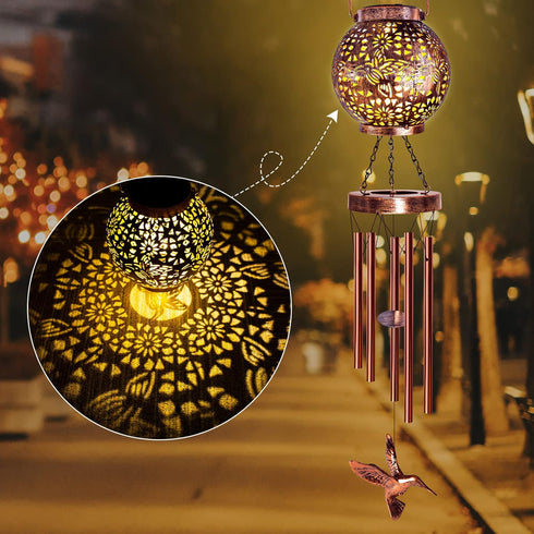 Wind Chimes for Outside, 38" Hummingbird Solar Wind Chimes Outdoor Gifts for Mom, Garden Decor