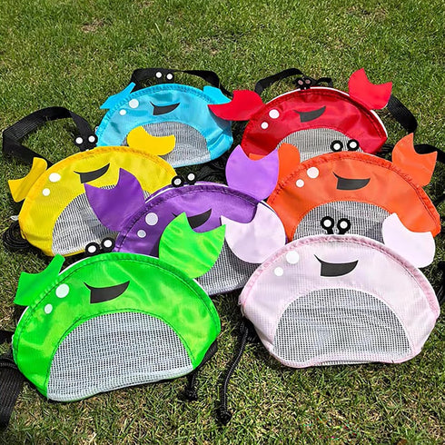 Kids Mesh Beach Bag, Cute Crab-Shaped Seashell Collecting Bag with Adjustable Strap for Holding Shell Beach Toy
