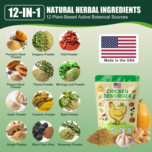 KLUORAN (1.3 LB) Natural Chicken De-wormer Powder | All-Natural Herbal Poultry Wormer for Laying Hens | Egg-Safe