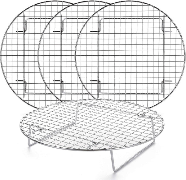 Foraineam 4 Pack 10.5 inch Steamer Rack - Round Grilling Rack for Cooling, Steaming, Baking, and Lifting Food.